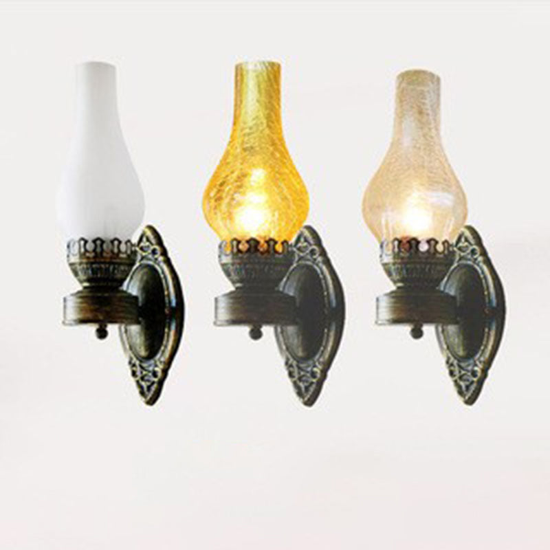 Briolette Retro Bronze Metal Glass Wall Sconce Kerosene-Style for Entryway Ambiance