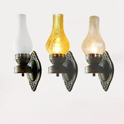 Briolette Retro Bronze Metal Glass Wall Sconce Kerosene-Style for Entryway Ambiance