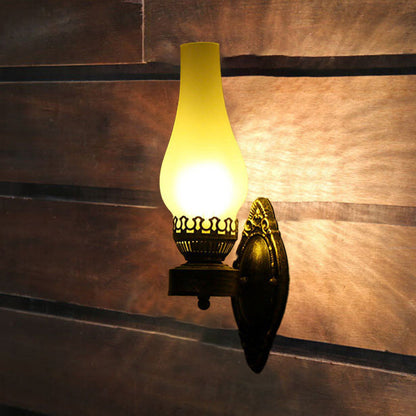 Briolette Retro Bronze Metal Glass Wall Sconce Kerosene-Style for Entryway Ambiance