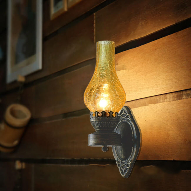 Briolette Retro Bronze Metal Glass Wall Sconce Kerosene-Style for Entryway Ambiance