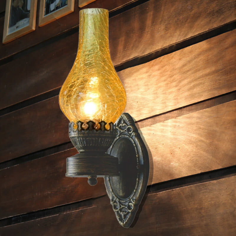Briolette Retro Bronze Metal Glass Wall Sconce Kerosene-Style for Entryway Ambiance