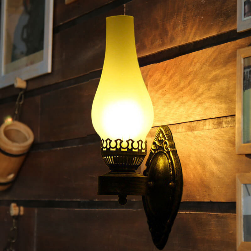 Briolette Retro Bronze Metal Glass Wall Sconce Kerosene-Style for Entryway Ambiance