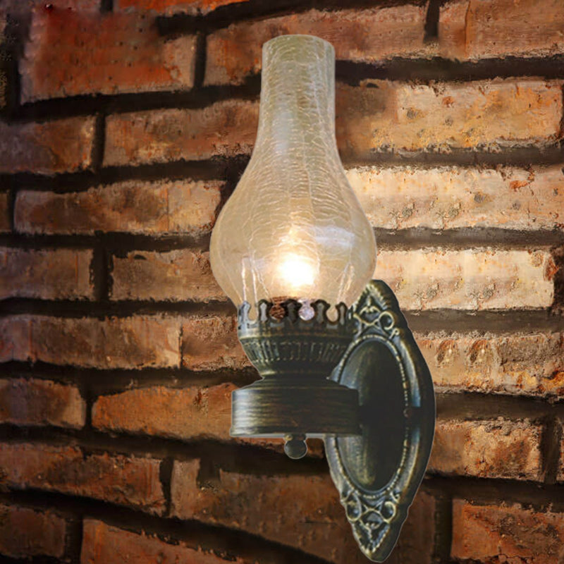 Briolette Retro Bronze Metal Glass Wall Sconce Kerosene-Style for Entryway Ambiance