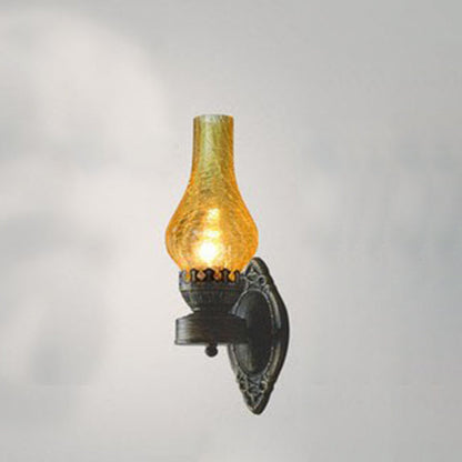 Briolette Retro Bronze Metal Glass Wall Sconce Kerosene-Style for Entryway Ambiance