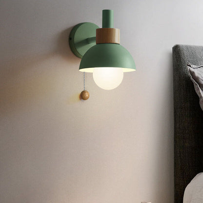 Delmara Nordic Iron Globe Wall Sconce with Colorful Glass Shade for Hallway Lighting