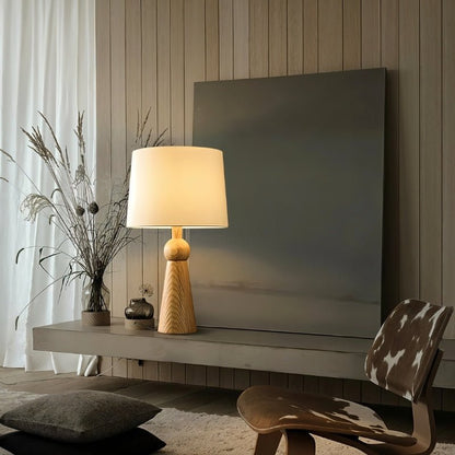 Velaris Modern Fabric Wood Table Lamp Warm E27 Glow for Bedroom and Living Room