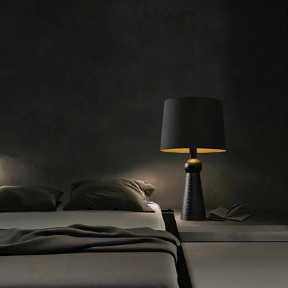 Velaris Modern Fabric Wood Table Lamp Warm E27 Glow for Bedroom and Living Room