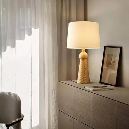 Velaris Modern Fabric Wood Table Lamp Warm E27 Glow for Bedroom and Living Room