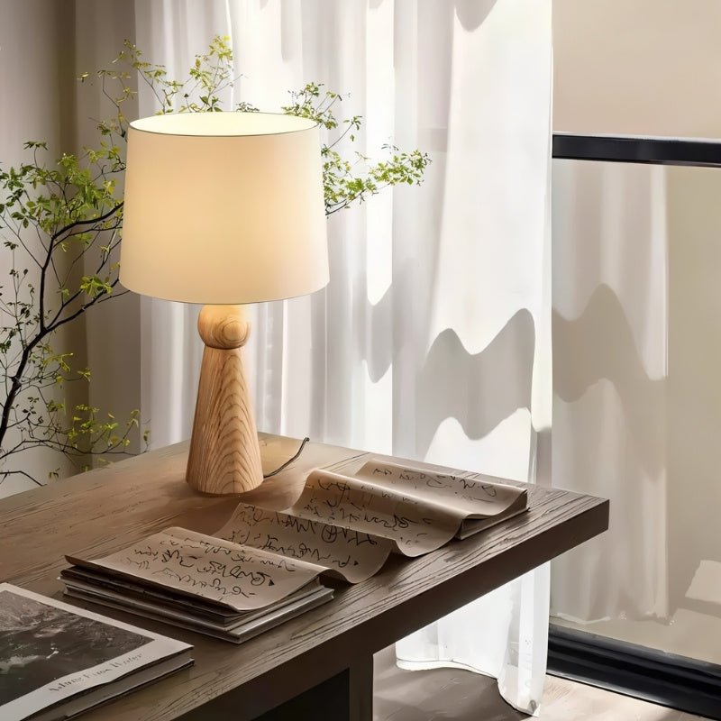 Velaris Modern Fabric Wood Table Lamp Warm E27 Glow for Bedroom and Living Room