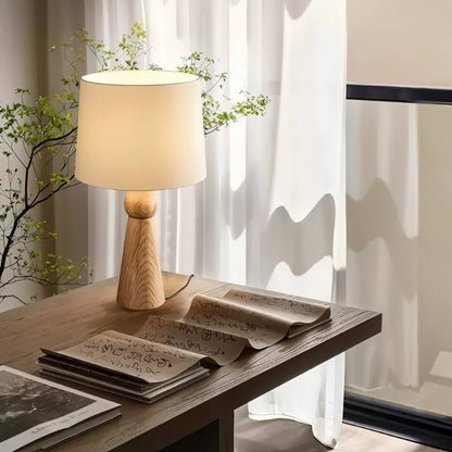 Velaris Modern Fabric Wood Table Lamp Warm E27 Glow for Bedroom and Living Room
