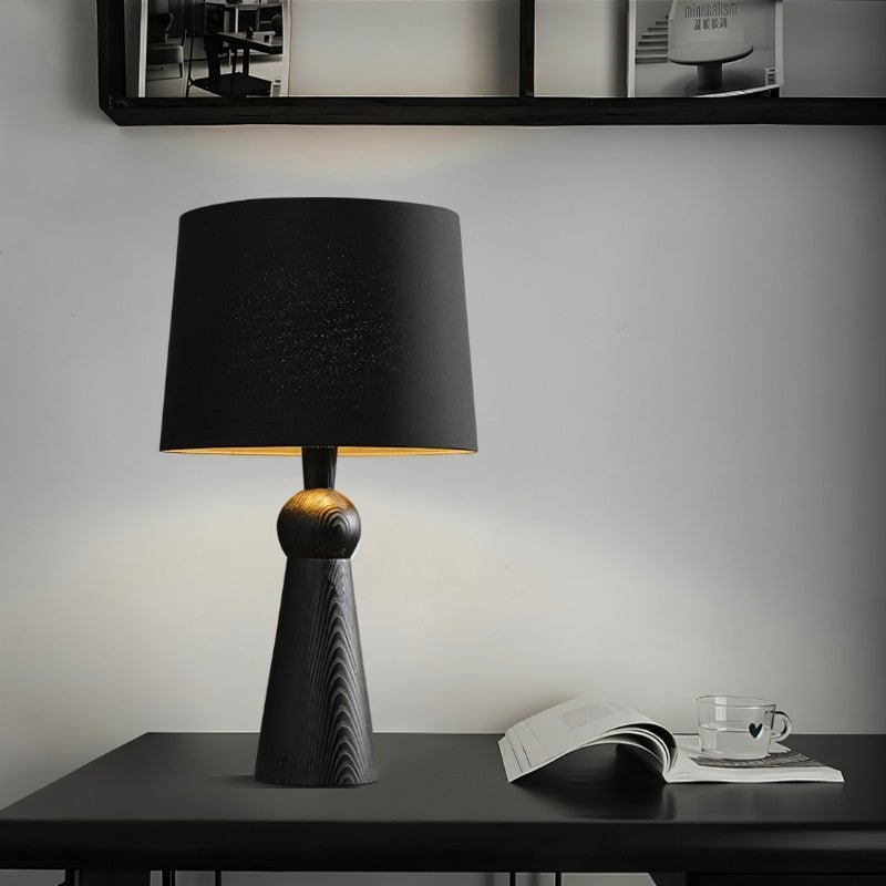 Velaris Modern Fabric Wood Table Lamp Warm E27 Glow for Bedroom and Living Room