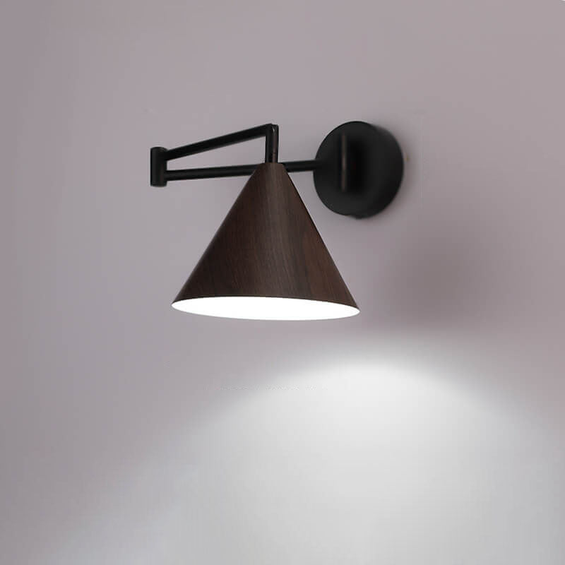 Pemberly Minimalist Wood-Tone Iron Swing Arm Wall Sconce for Bedside Reading