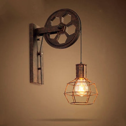 Novarielle Vintage Iron and Wood Pulley Wall Sconce for Rustic Hallway Lighting