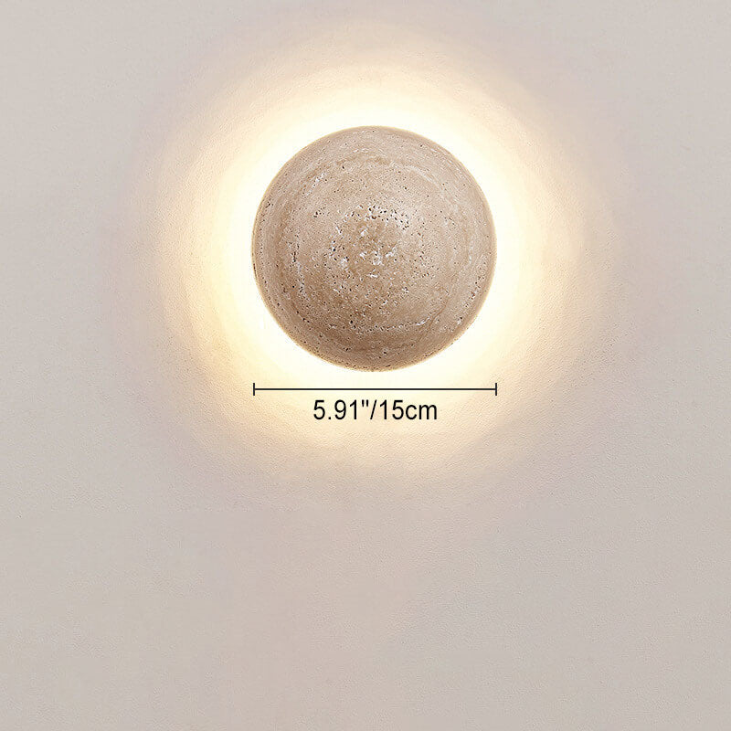 Mirabeau Japanese Yellow Travertine Round LED Wall Sconce for Wabi-Sabi Hallway Decor