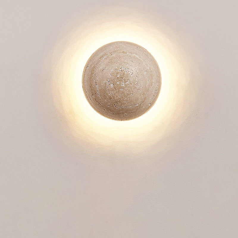 Mirabeau Japanese Yellow Travertine Round LED Wall Sconce for Wabi-Sabi Hallway Decor