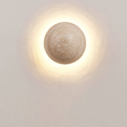 Mirabeau Japanese Yellow Travertine Round LED Wall Sconce for Wabi-Sabi Hallway Decor