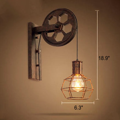 Novarielle Vintage Iron and Wood Pulley Wall Sconce for Rustic Hallway Lighting