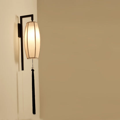 Ostara Chinese-Style Painted Fabric Lantern Wall Sconce with Tassel for Hallway