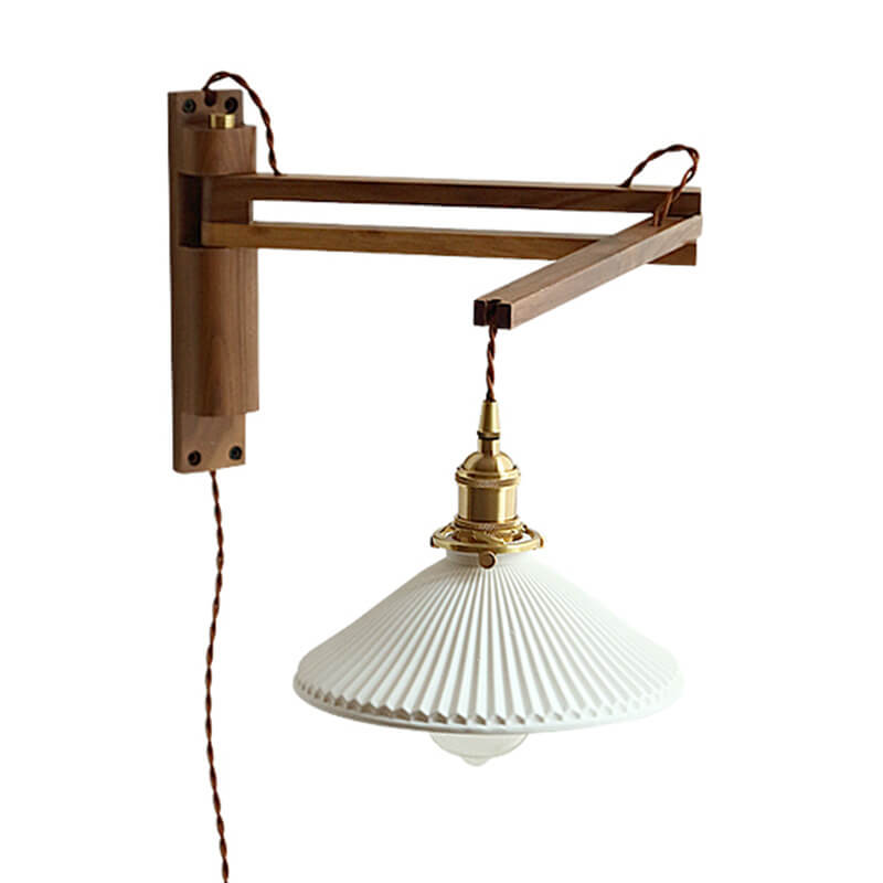 Ursaline Nordic Milk-White Striped Glass Retractable Wall Sconce for Bedside Reading