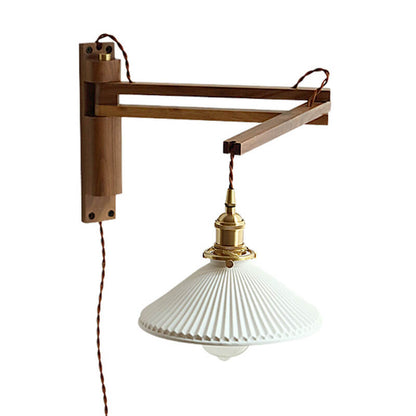 Ursaline Nordic Milk-White Striped Glass Retractable Wall Sconce for Bedside Reading