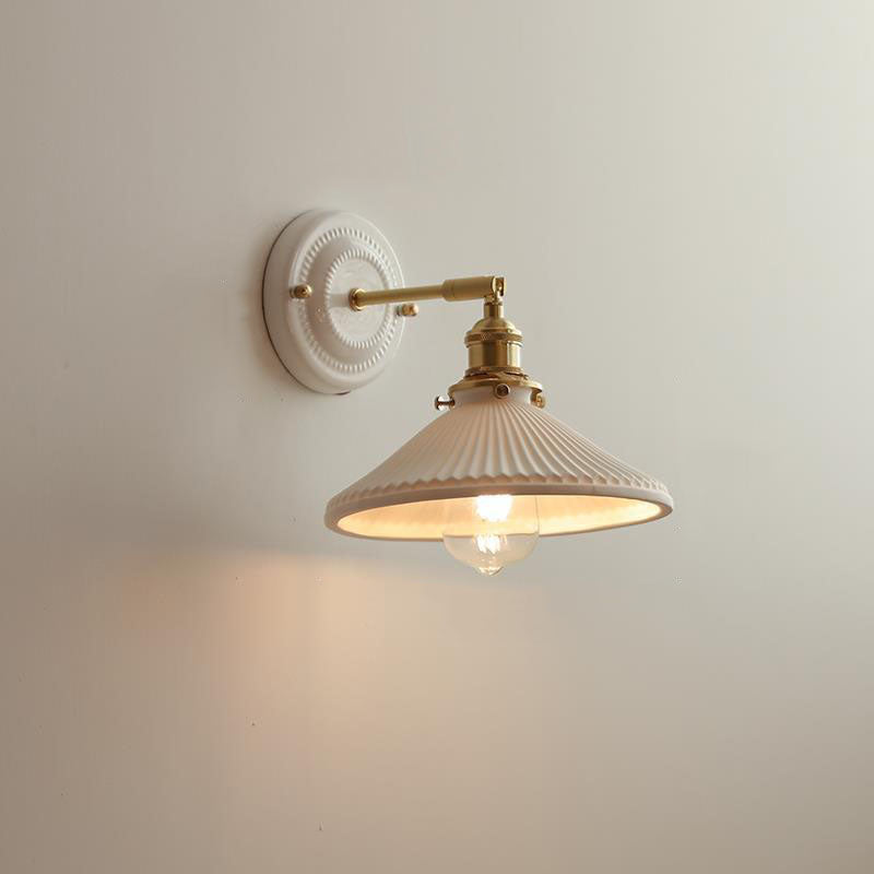 Maribelle Traditional Brass Round Ceramic Wall Sconce for Bedroom and Living Room