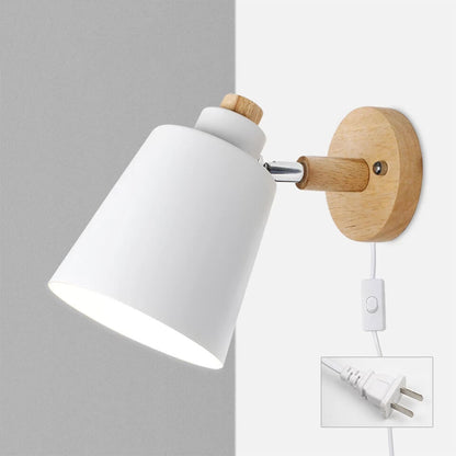 Estellune Macaron Barrel Shade Wood Accent Wall Sconce for Bedside Reading