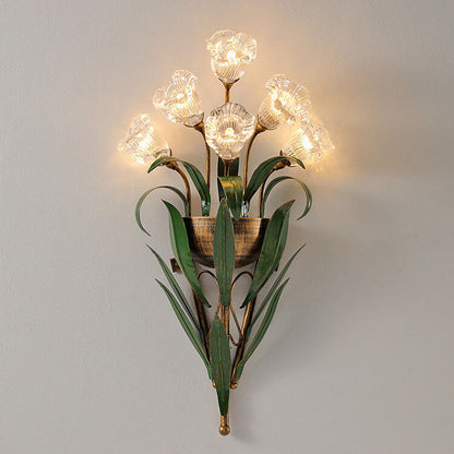 Baldassare Modern Iron Glass Flower LED Wall Sconce for Statement Living Room Lighting