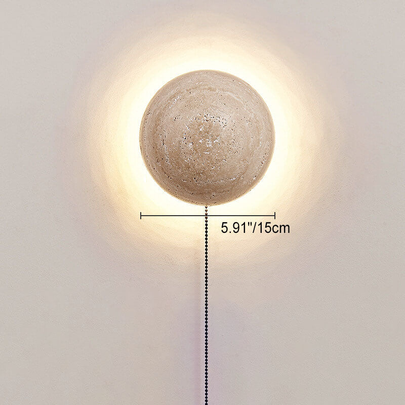 Mirabeau Japanese Yellow Travertine Round LED Wall Sconce for Wabi-Sabi Hallway Decor