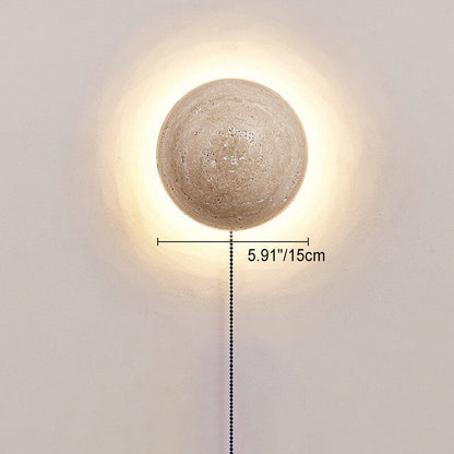 Mirabeau Japanese Yellow Travertine Round LED Wall Sconce for Wabi-Sabi Hallway Decor