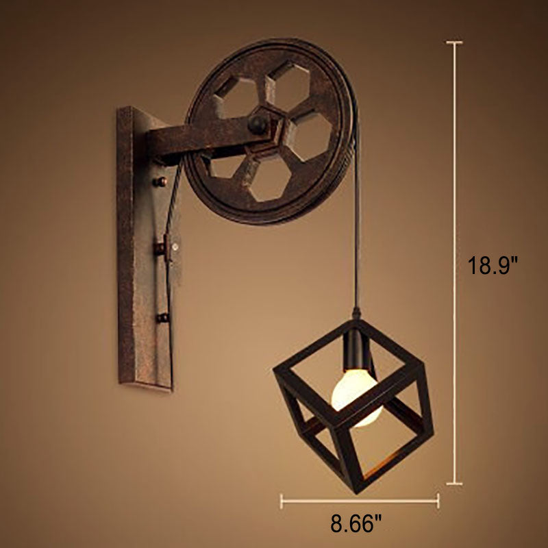 Novarielle Vintage Iron and Wood Pulley Wall Sconce for Rustic Hallway Lighting