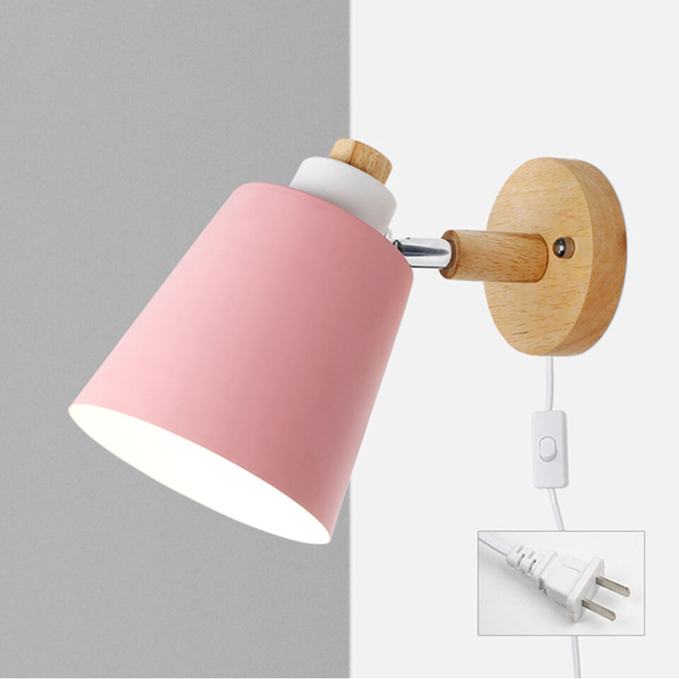 Estellune Macaron Barrel Shade Wood Accent Wall Sconce for Bedside Reading
