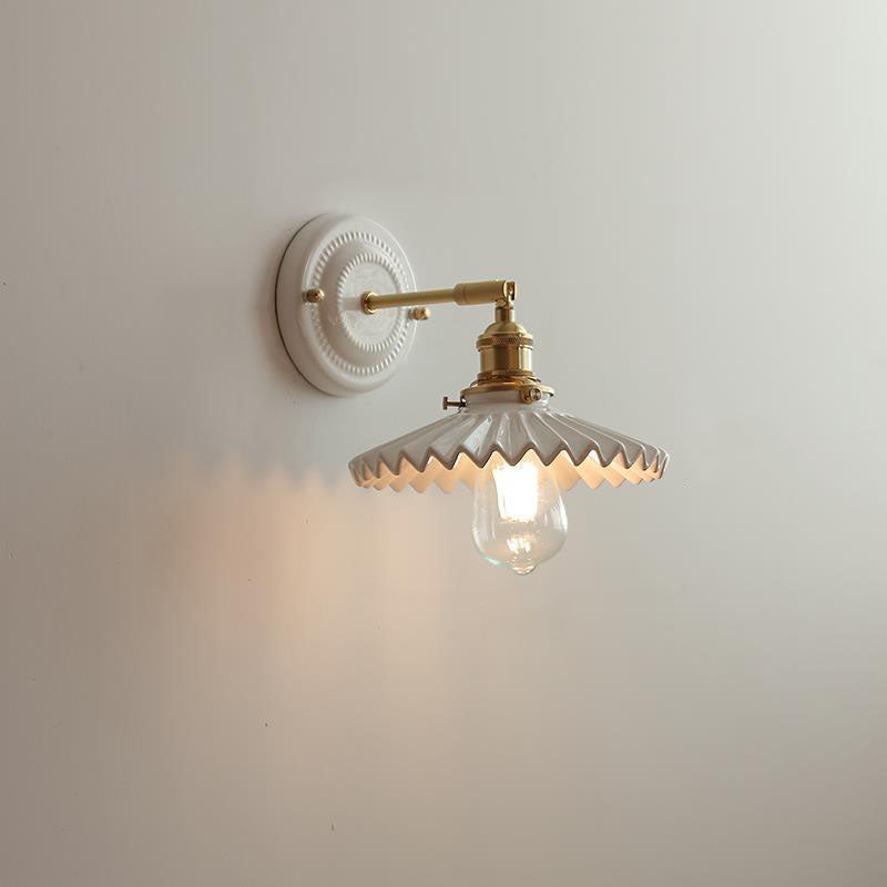 Maribelle Traditional Brass Round Ceramic Wall Sconce for Bedroom and Living Room