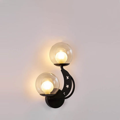 Zabrielle Nordic Iron Glass Globe Wall Sconce with Moon and Star Cutouts
