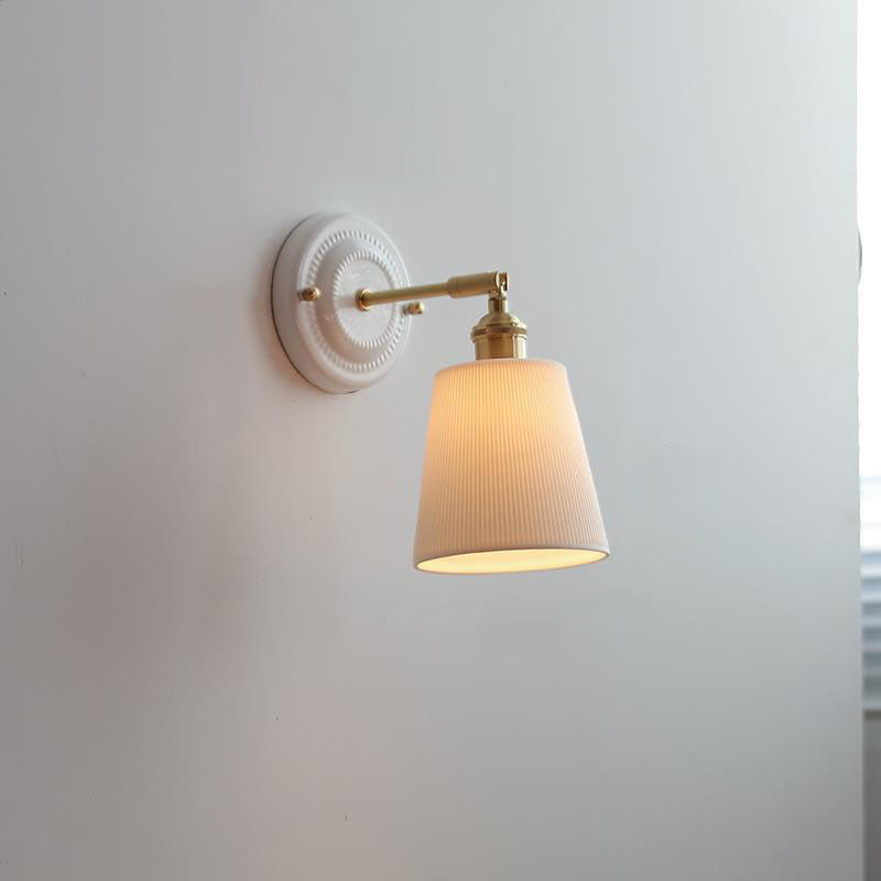 Maribelle Traditional Brass Round Ceramic Wall Sconce for Bedroom and Living Room