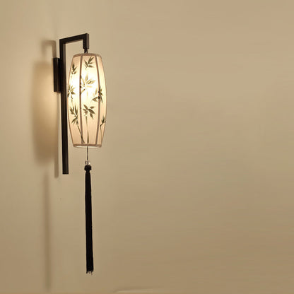 Ostara Chinese-Style Painted Fabric Lantern Wall Sconce with Tassel for Hallway