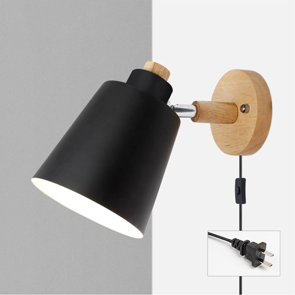 Estellune Macaron Barrel Shade Wood Accent Wall Sconce for Bedside Reading