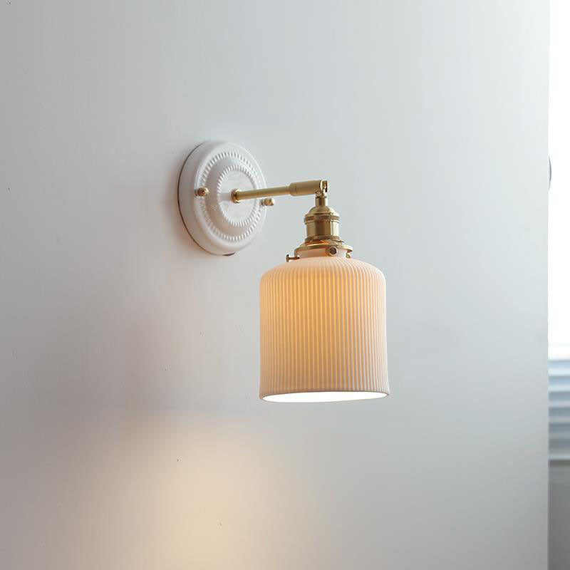 Maribelle Traditional Brass Round Ceramic Wall Sconce for Bedroom and Living Room