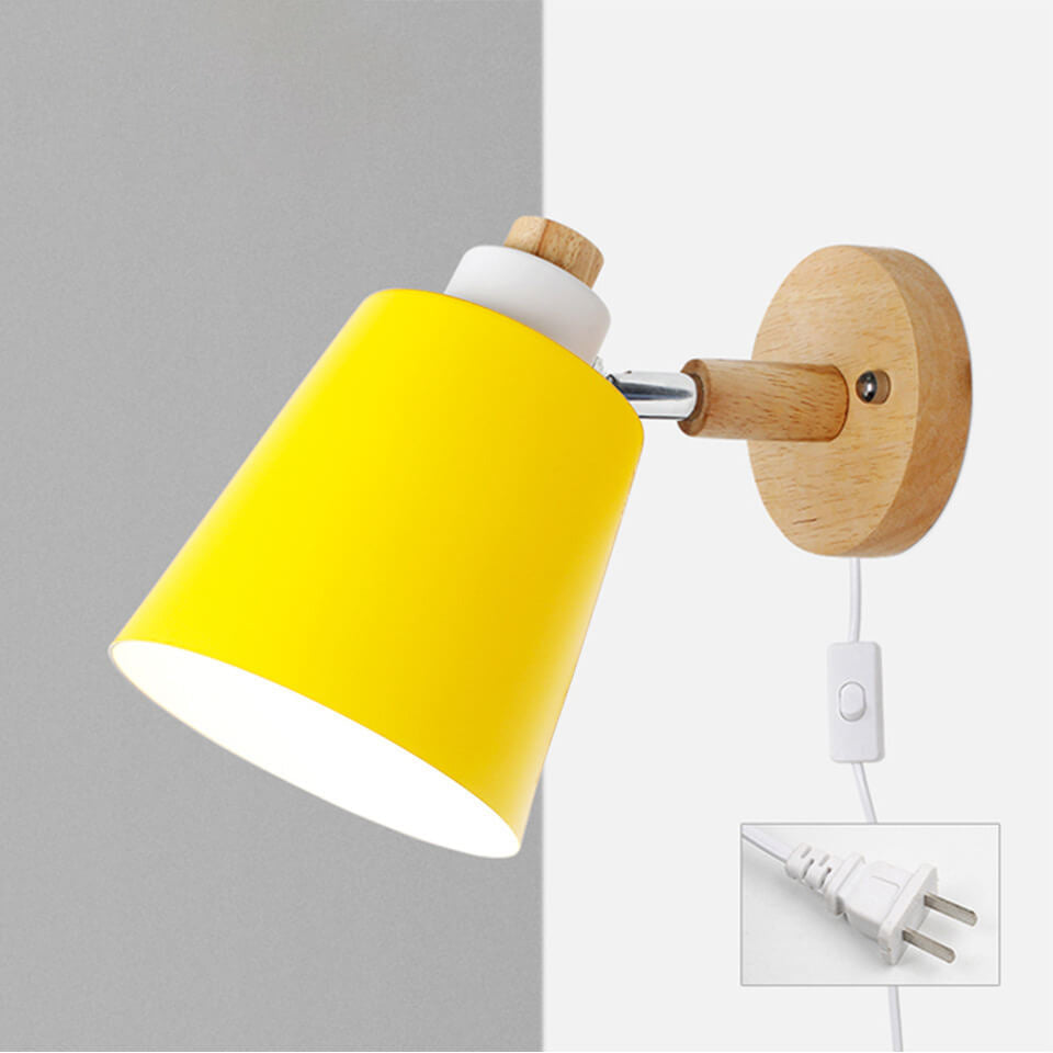 Estellune Macaron Barrel Shade Wood Accent Wall Sconce for Bedside Reading