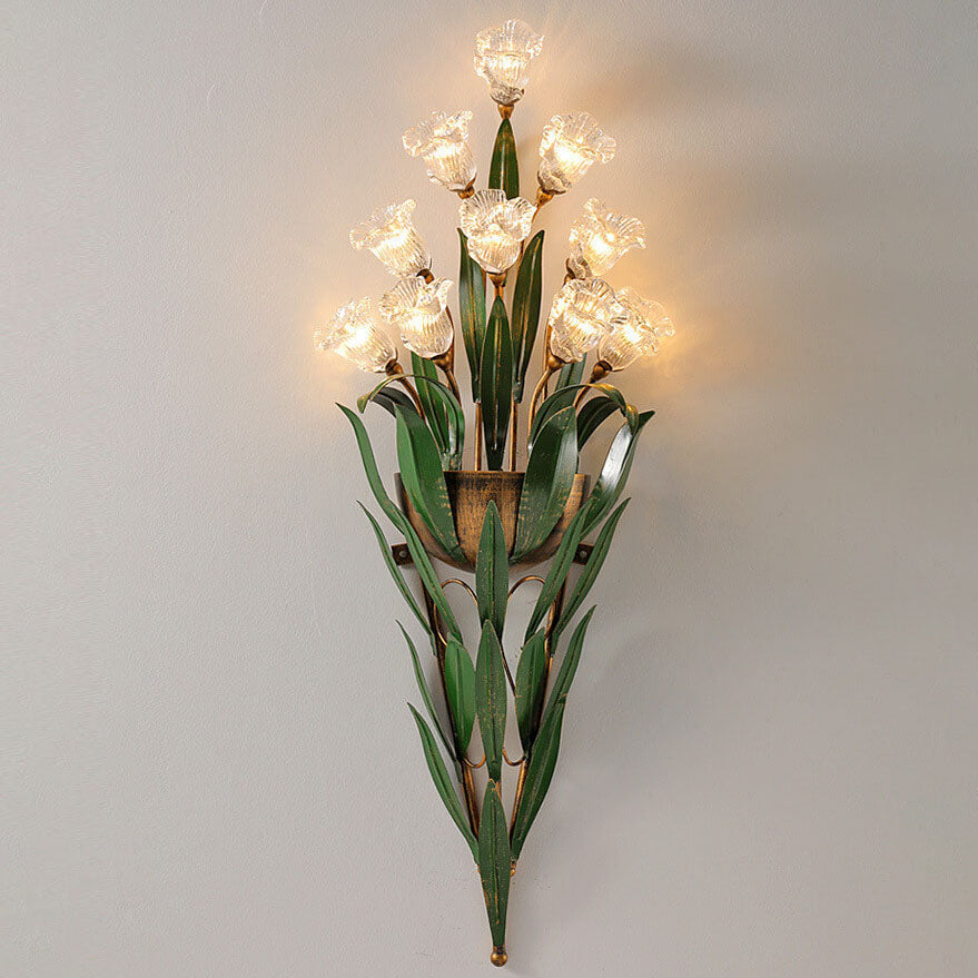 Baldassare Modern Iron Glass Flower LED Wall Sconce for Statement Living Room Lighting