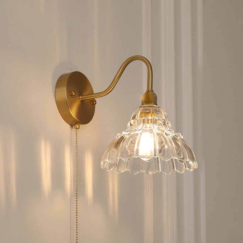 Saphirelle Minimalist Brass Bellflower Glass Wall Sconce for Living Room and Bedroom