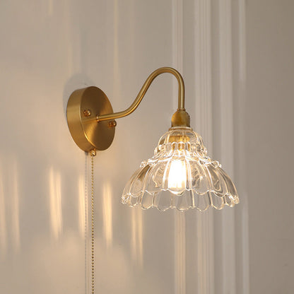 Saphirelle Minimalist Brass Bellflower Glass Wall Sconce for Living Room and Bedroom