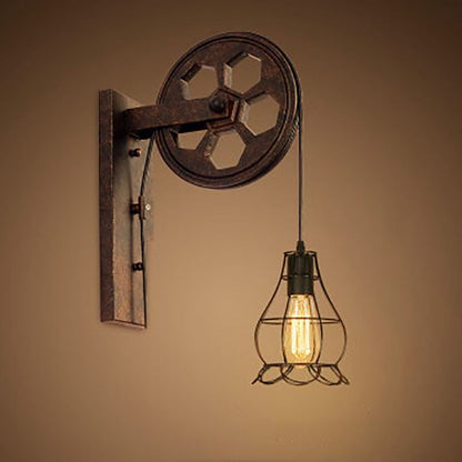 Novarielle Vintage Iron and Wood Pulley Wall Sconce for Rustic Hallway Lighting
