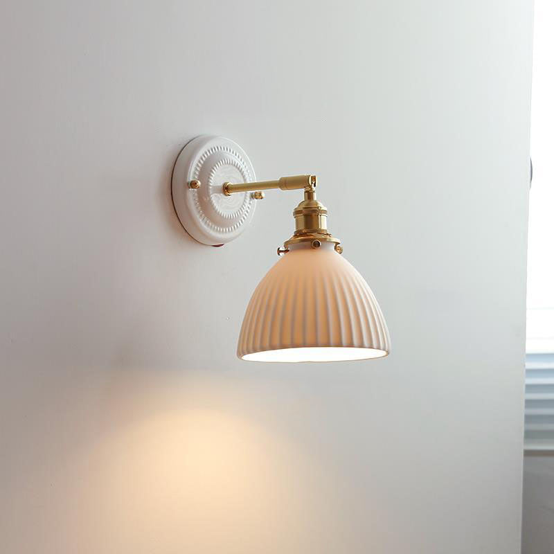 Maribelle Traditional Brass Round Ceramic Wall Sconce for Bedroom and Living Room