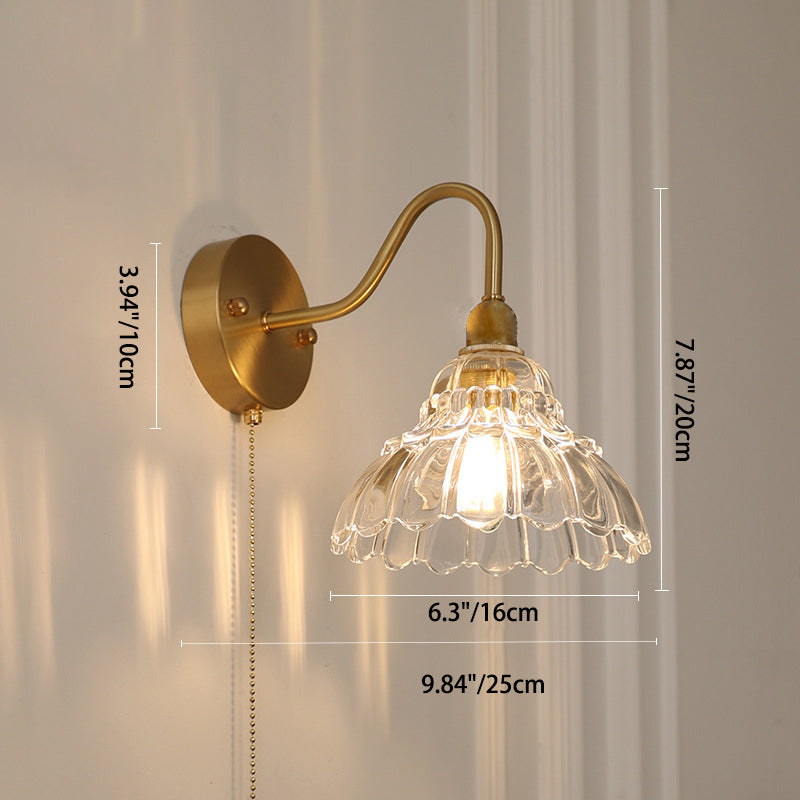 Saphirelle Minimalist Brass Bellflower Glass Wall Sconce for Living Room and Bedroom