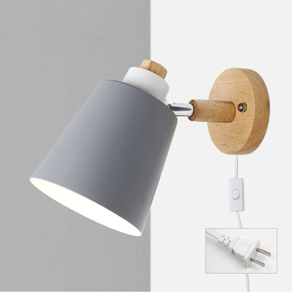 Estellune Macaron Barrel Shade Wood Accent Wall Sconce for Bedside Reading