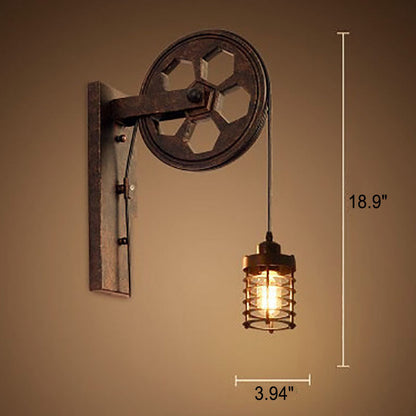 Novarielle Vintage Iron and Wood Pulley Wall Sconce for Rustic Hallway Lighting
