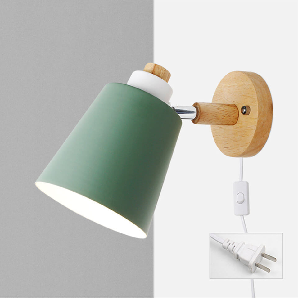 Estellune Macaron Barrel Shade Wood Accent Wall Sconce for Bedside Reading