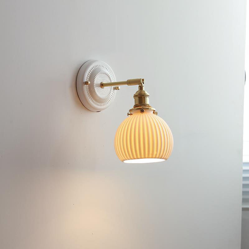 Maribelle Traditional Brass Round Ceramic Wall Sconce for Bedroom and Living Room
