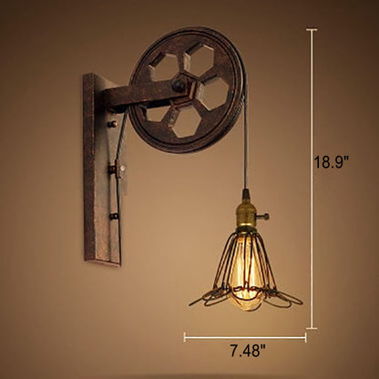Novarielle Vintage Iron and Wood Pulley Wall Sconce for Rustic Hallway Lighting