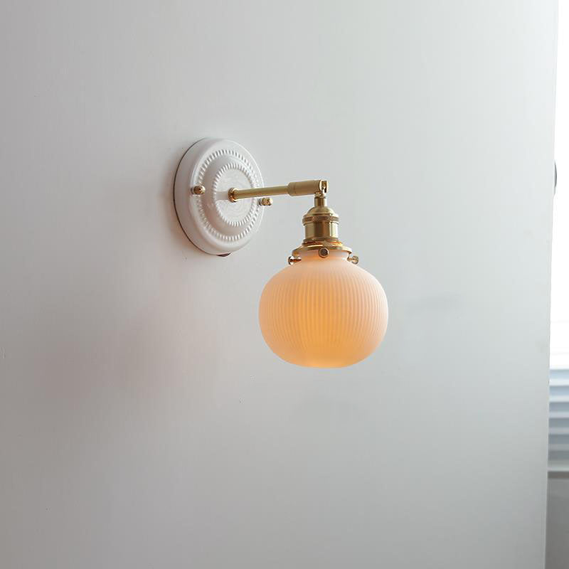 Maribelle Traditional Brass Round Ceramic Wall Sconce for Bedroom and Living Room
